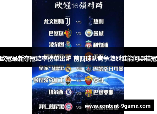欧冠最新夺冠赔率榜单出炉 前四球队竞争激烈谁能问鼎桂冠