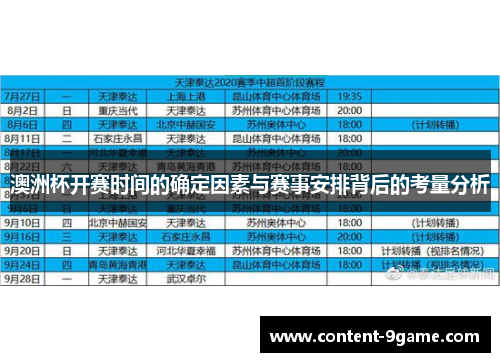 澳洲杯开赛时间的确定因素与赛事安排背后的考量分析 澳洲杯开赛时间的确定因素与赛事安排背后的考量分析